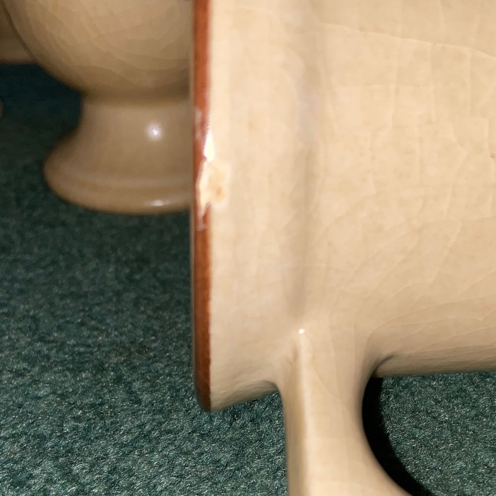 Cream Stoneware Pedestal Mugs with Brown Floral Motif - Set of 6 - Picture 3 of 3